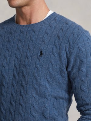 Pullover-im-Wolle-Kaschmir-Mix,-O-Neck,-Zopfmuster