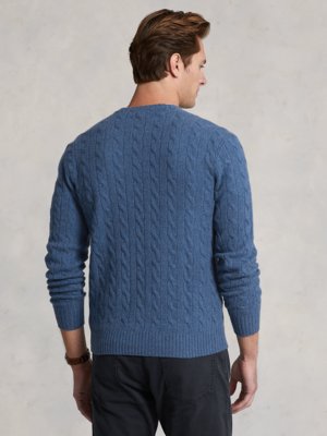 Pullover im Wolle-Kaschmir-Mix, O-Neck, Zopfmuster