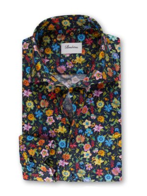 Hemd-aus-Twofold-Super-Cotton-mit-Allover-Blüten-Print,-Fitted-Body