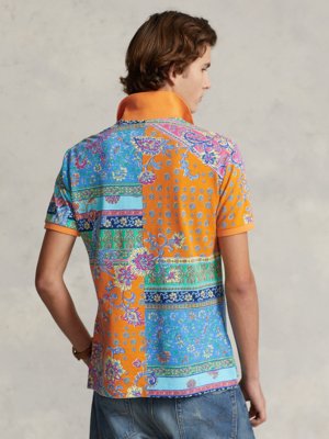 Farbiges Poloshirt mit floralem Muster, Custom Slim Fit