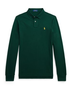 Unifarbenes Langarm-Poloshirt, Custom Slim Fit