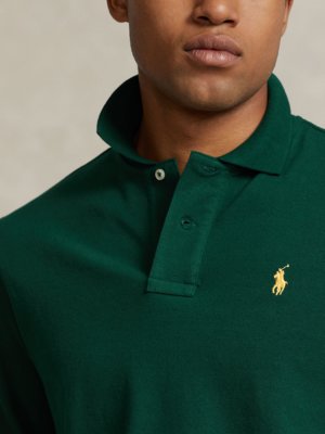 Langarm-Poloshirt mit Poloreiter-Stickerei, Custom Slim Fit