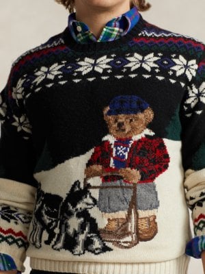 Pullover mit Kamelhaaranteil und Polo Bear-Motiv