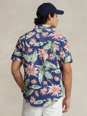 Kurzarmhemd in Seersucker-Qualität mit Hawai-Print, Classic Fit