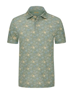 Poloshirt-in-Piqué-Qualität-mit-floralem-Print