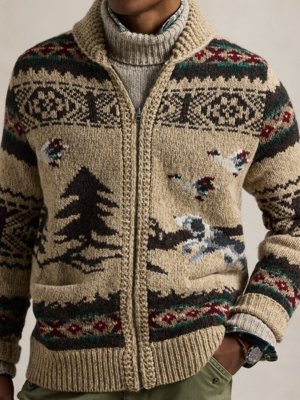 Strickjacke aus Wolle mit Norweger-Muster