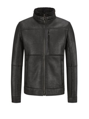 Genarbte Lammfelljacke im Biker-Stil