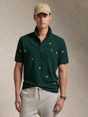 Piqué-Poloshirt mit diversen Stickereien, Custom Slim Fit